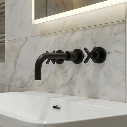 [BTCN417X] Levedale Wall Mount 3 Tap Hole Basin Mixer Tap with Crosshead Handles - Choice of Finish - Silo