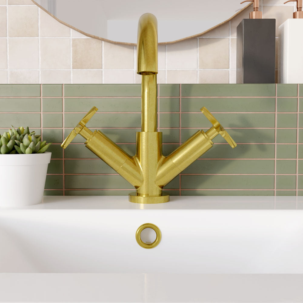 [BTCN815X] Levedale Mono Basin Mixer Tap with Crosshead Handles and Waste - Choice of Finish - Lifestyle 1