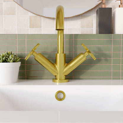 [BTCN815X] Levedale Mono Basin Mixer Tap with Crosshead Handles and Waste - Choice of Finish - Lifestyle 1