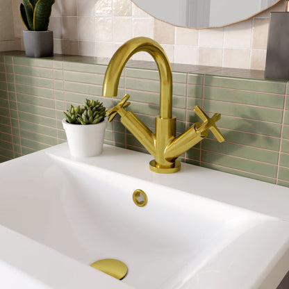 [BTCN815X] Levedale Mono Basin Mixer Tap with Crosshead Handles and Waste - Choice of Finish - Lifestyle 3