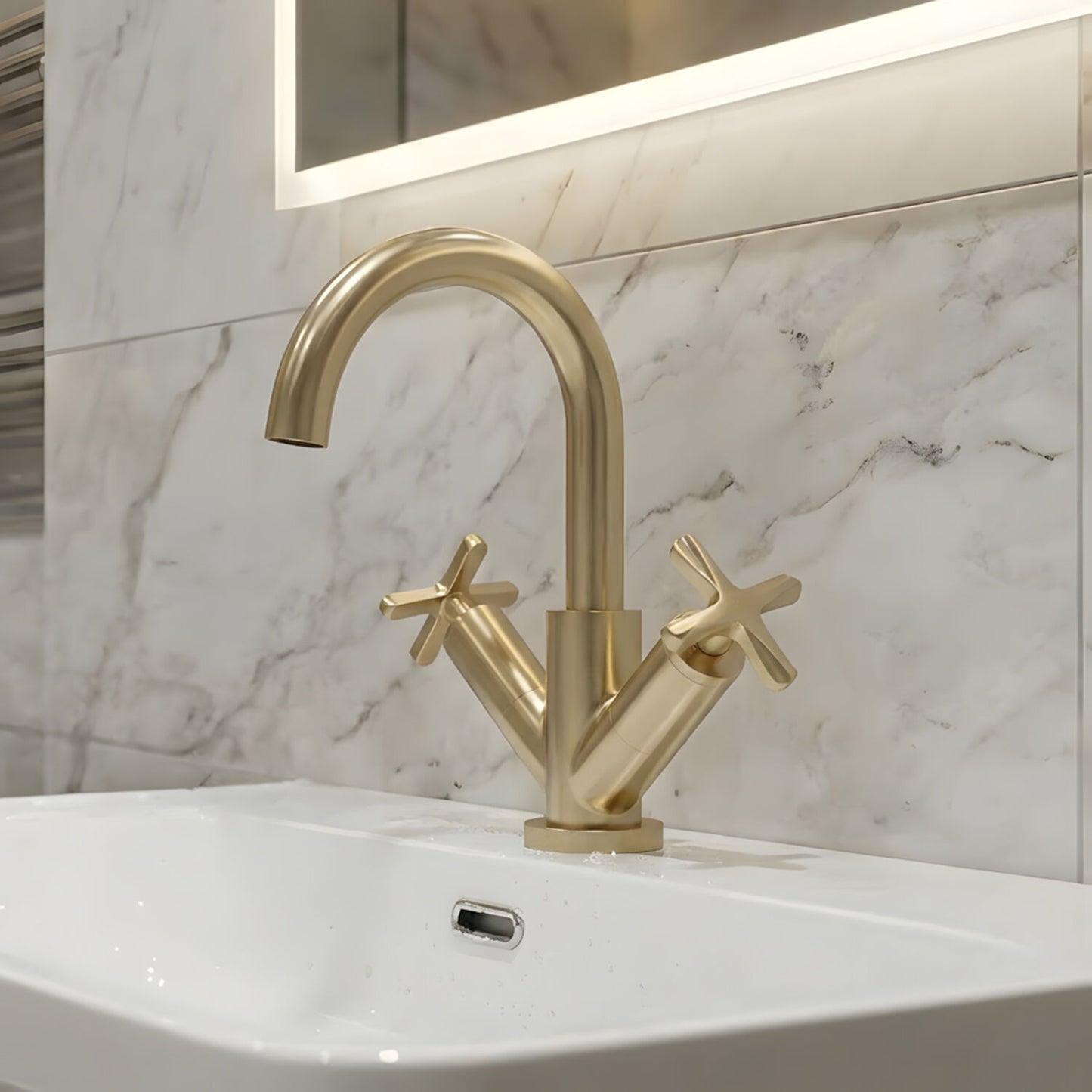 [BTCN815X] Levedale Mono Basin Mixer Tap with Crosshead Handles and Waste - Choice of Finish - Silo