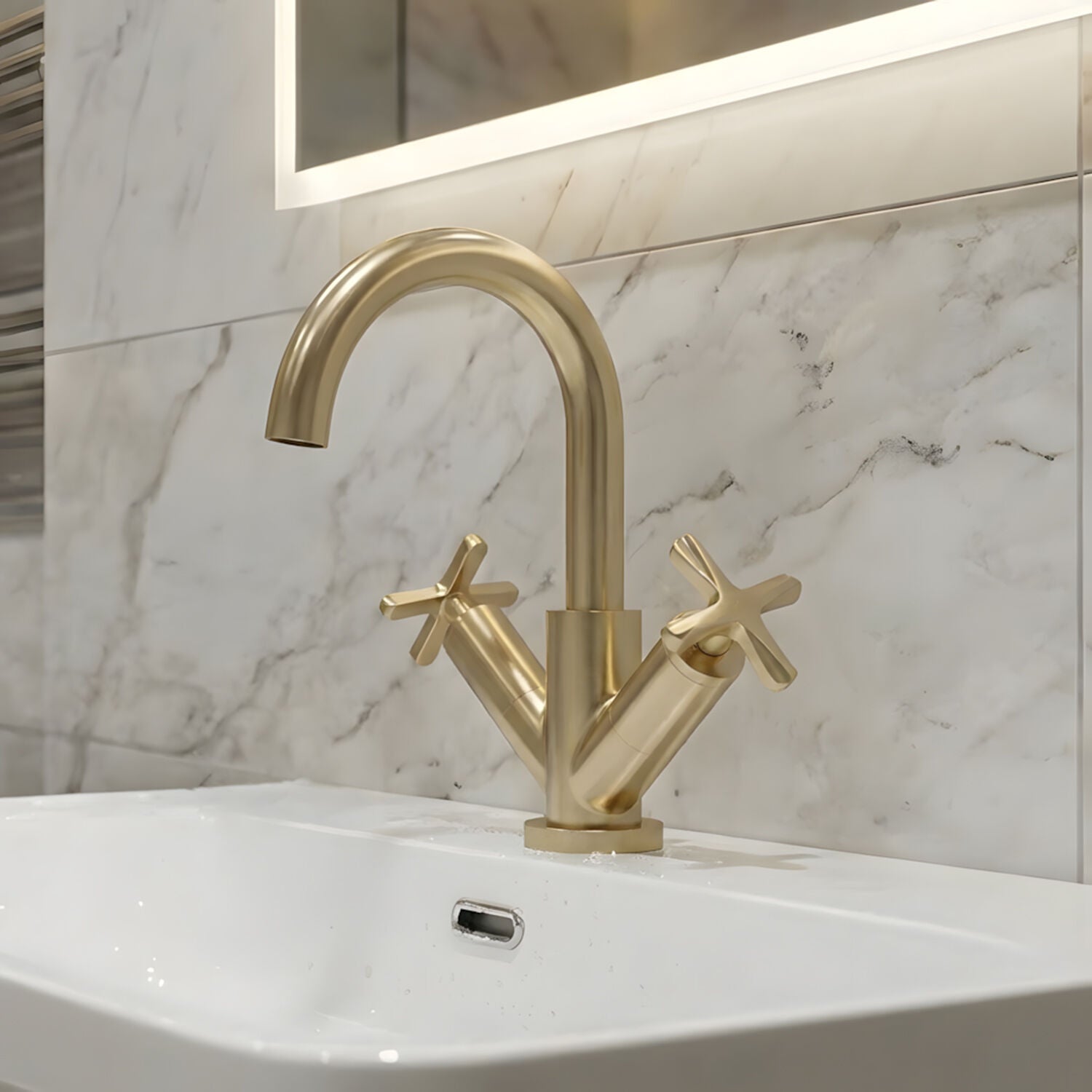 [BTCN815X] Levedale Mono Basin Mixer Tap with Crosshead Handles and Waste - Choice of Finish - Silo