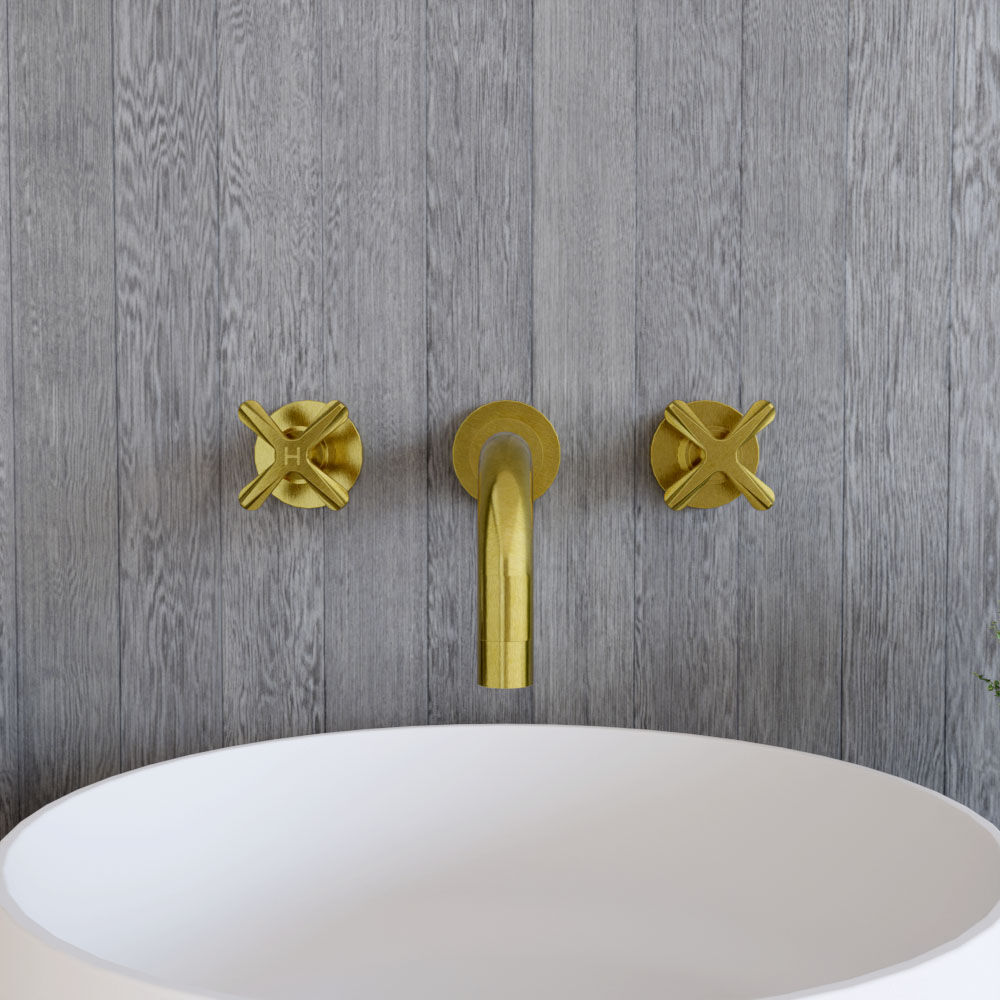 [BTCN817X] Levedale Wall Mount 3 Tap Hole Basin Mixer Tap with Crosshead Handles - Choice of Finish - Lifestyle 1