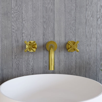 [BTCN817X] Levedale Wall Mount 3 Tap Hole Basin Mixer Tap with Crosshead Handles - Choice of Finish - Lifestyle 1