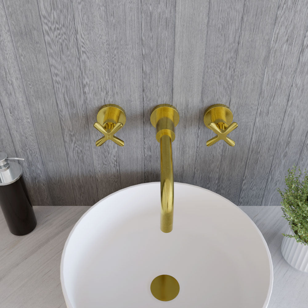 [BTCN817X] Levedale Wall Mount 3 Tap Hole Basin Mixer Tap with Crosshead Handles - Choice of Finish - Lifestyle 2