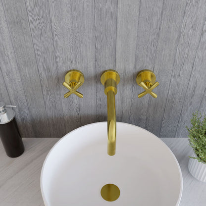 [BTCN817X] Levedale Wall Mount 3 Tap Hole Basin Mixer Tap with Crosshead Handles - Choice of Finish - Lifestyle 2