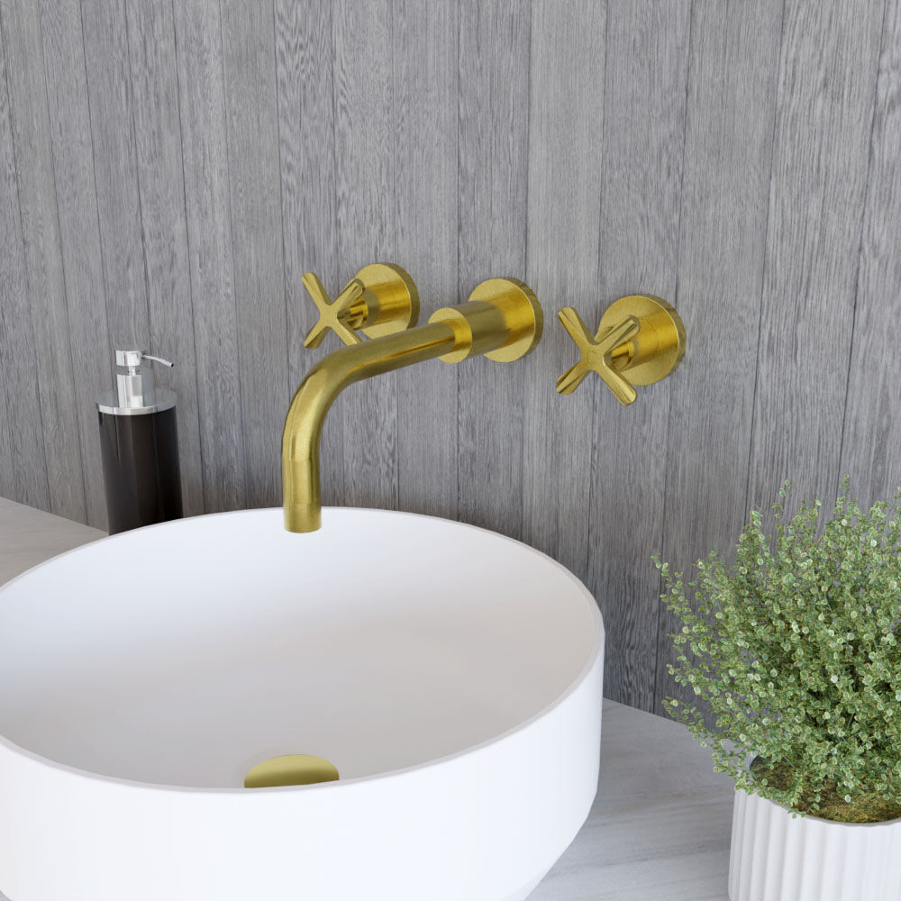 [BTCN817X] Levedale Wall Mount 3 Tap Hole Basin Mixer Tap with Crosshead Handles - Choice of Finish - Lifestyle 3