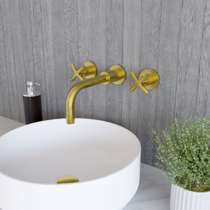 [BTCN817X] Levedale Wall Mount 3 Tap Hole Basin Mixer Tap with Crosshead Handles - Choice of Finish - Lifestyle 3