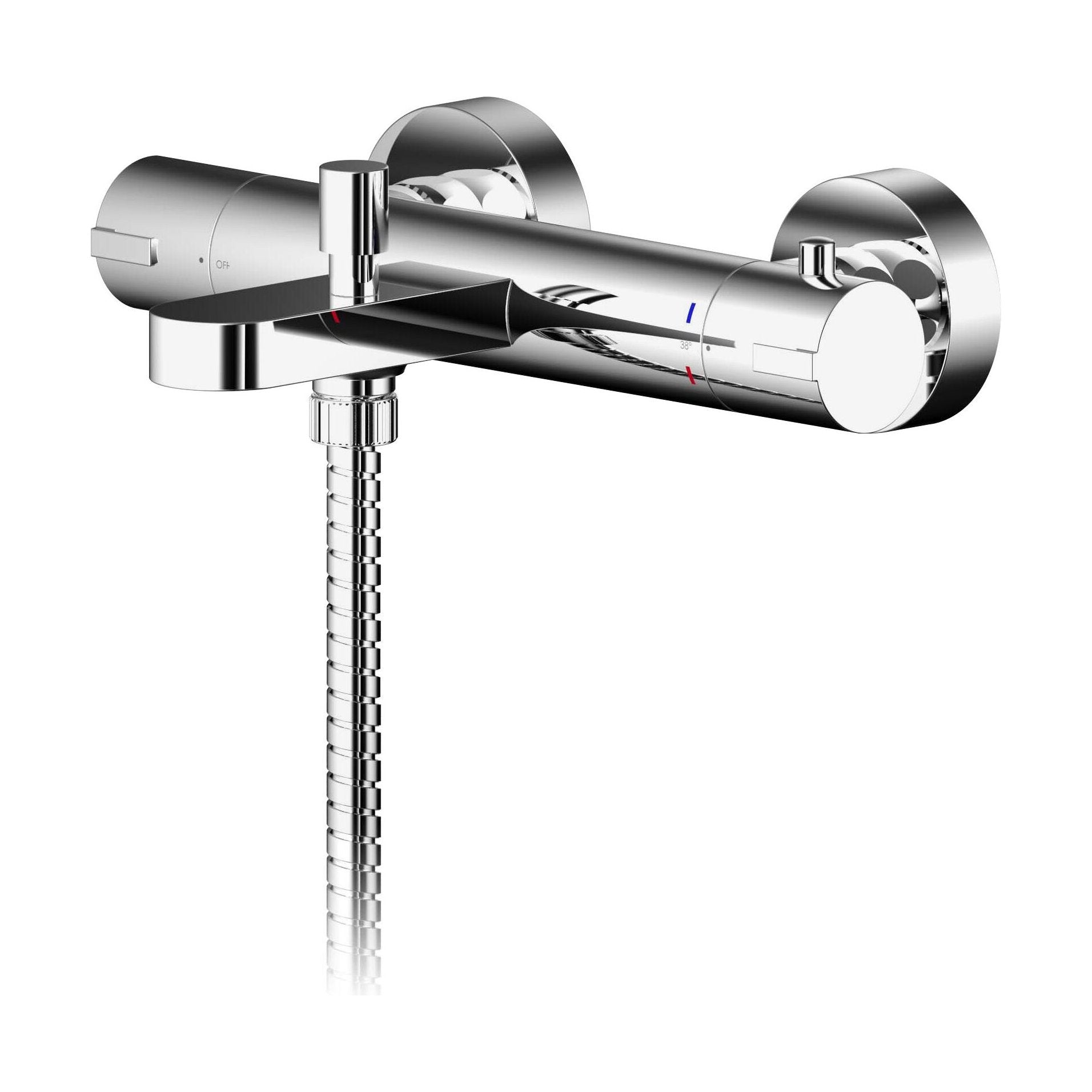 [BTCU005] Balterley Current Round Thermostatic Bath Shower Mixer Bar Valve Tap with Anti-Scald Control - Chrome Finish - Cutout