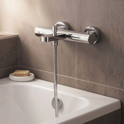 [BTCU005] Balterley Current Round Thermostatic Bath Shower Mixer Bar Valve Tap with Anti-Scald Control - Chrome Finish - Silo