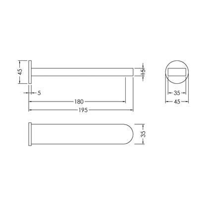 [BTCU300] Balterley Current Modern Round Wall Mounted Bath Spout with Smooth Water Flow Design - Polished Chrome Finish - Technical Drawing