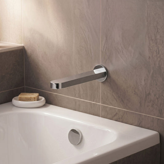[BTCU300] Balterley Current Modern Round Wall Mounted Bath Spout with Smooth Water Flow Design - Polished Chrome Finish - Silo