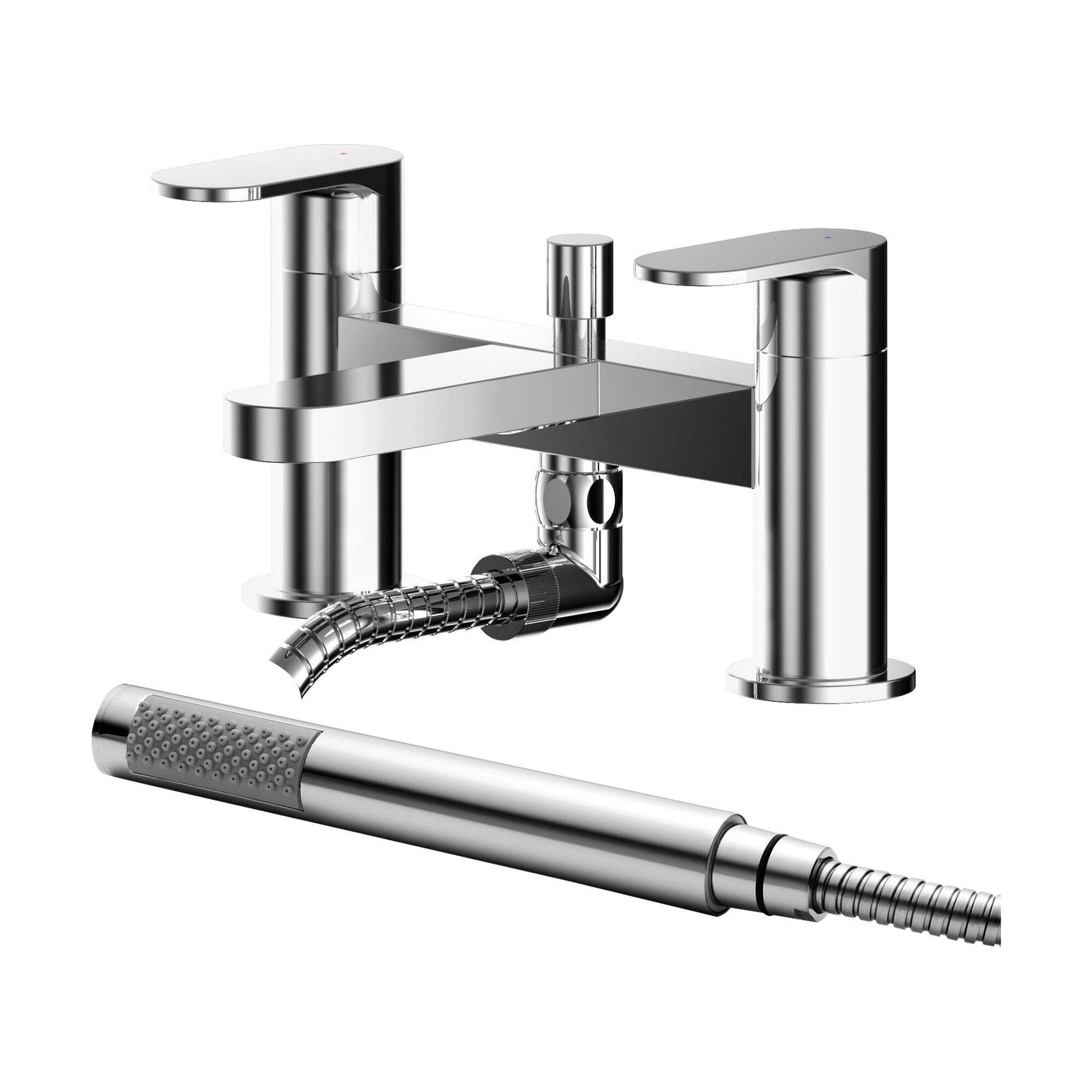 [BTCU304] Balterley Current Modern Deck Mount Round Bath Shower Mixer Tap with Shower Kit, Flat Spout - Polished Chrome Finish - Cutout