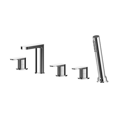 [BTCU314] Balterley Current Deck Mounted Round 5 Tap Hole Bath Shower Mixer Tap with Diverter, Spout & Shower Kit - Chrome Finish - Cutout