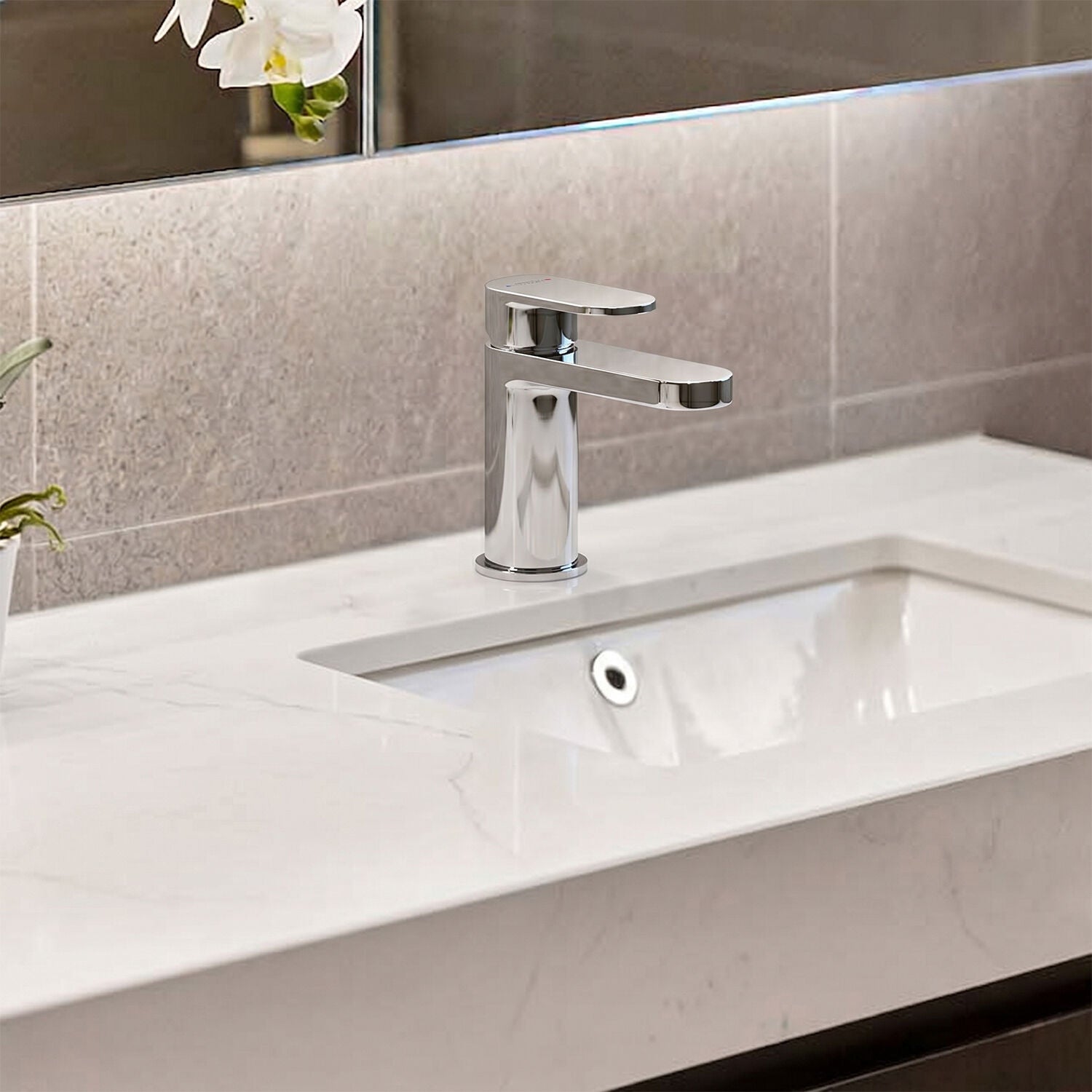 [BTCU315] Balterley Current Round Mini Mono Basin Mixer Tap with Lever Handle & Push Button Waste - Polished Chrome Finish - Silo