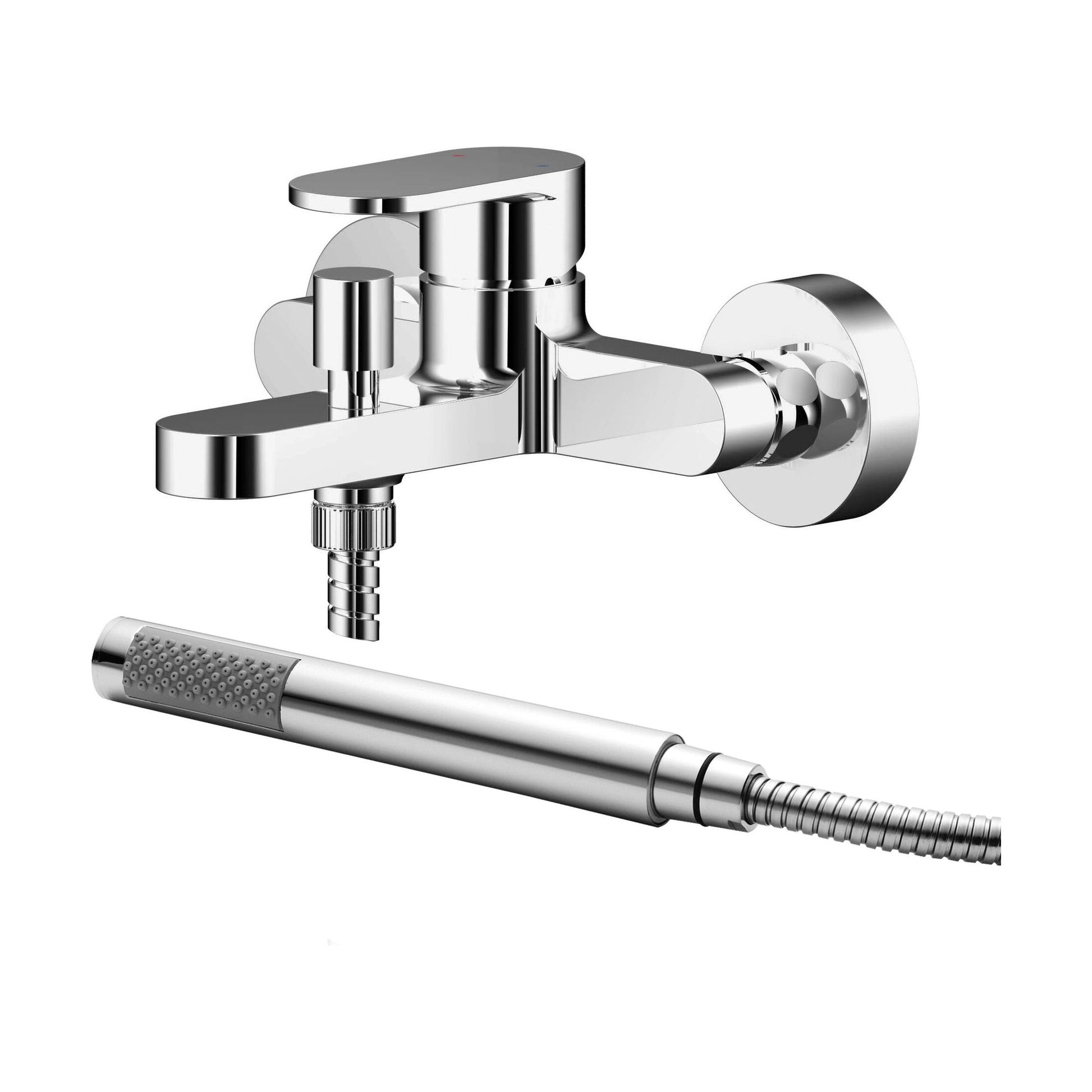 [BTCU316] Balterley Current Modern Wall Mount Round Bath Shower Mixer Tap with Flat Spout & Shower Kit - Chrome Finish - Cutout