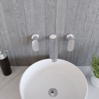 [BTCU317] Balterley Current Modern Round Wall Mount 3 Tap Hole Basin Mixer Tap with Lever Handles and Spout - Chrome Finish - Lifestyle 2