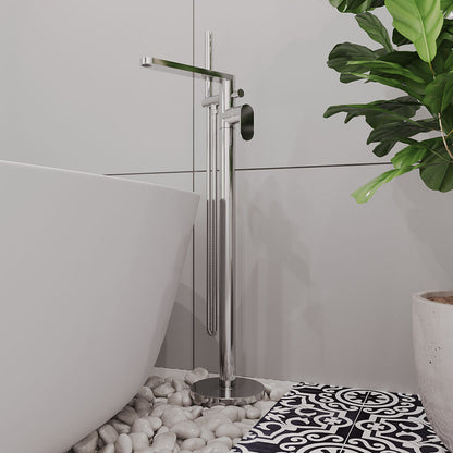 [BTCU321] Enville Modern Freestanding Round Bath Shower Mixer Tap with Lever Handle and Kit - Choice of Colour - Lifestyle 1