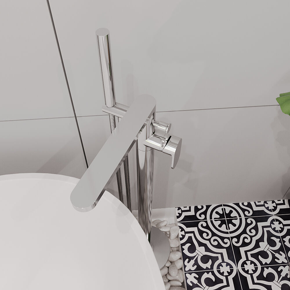 [BTCU321] Enville Modern Freestanding Round Bath Shower Mixer Tap with Lever Handle and Kit - Choice of Colour - Lifestyle 2