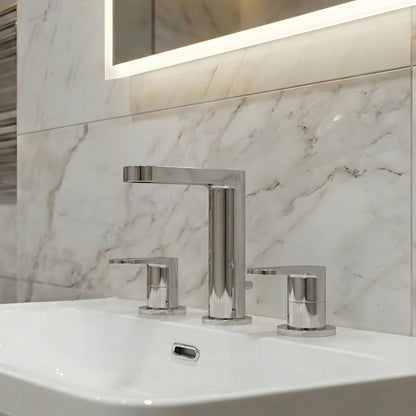 [BTCU337] Enville Dual Lever Round Deck Mounted 3 Tap Hole Basin Mixer Tap with Pop-Up Waste – Polished Chrome - Silo
