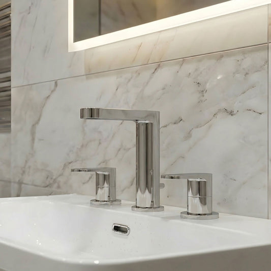 [BTCU337] Enville Dual Lever Round Deck Mounted 3 Tap Hole Basin Mixer Tap with Pop-Up Waste – Polished Chrome - Silo