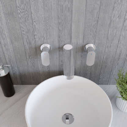 [BTCU350] Balterley Current Modern Round Wall Mount 3 Tap Hole Basin Mixer Tap with Dual Lever Handles & Back Plate - Chrome Finish - Lifestyle 2