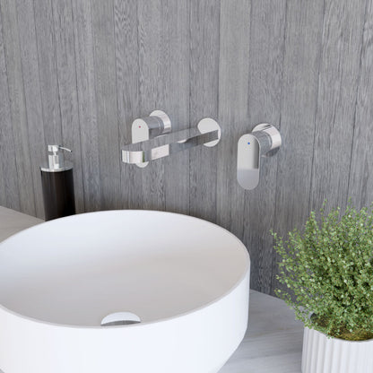 [BTCU350] Balterley Current Modern Round Wall Mount 3 Tap Hole Basin Mixer Tap with Dual Lever Handles & Back Plate - Chrome Finish - Lifestyle 3