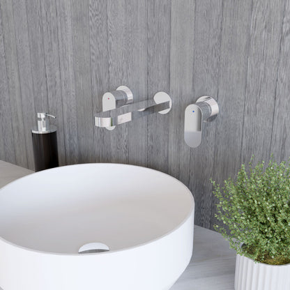 [BTCU381] Balterley Current Round Wall Mount 2 Tap Hole Basin Mixer Tap with Flat Spout and Single Lever Handle - Polished Chrome Finish - Lifestyle 3