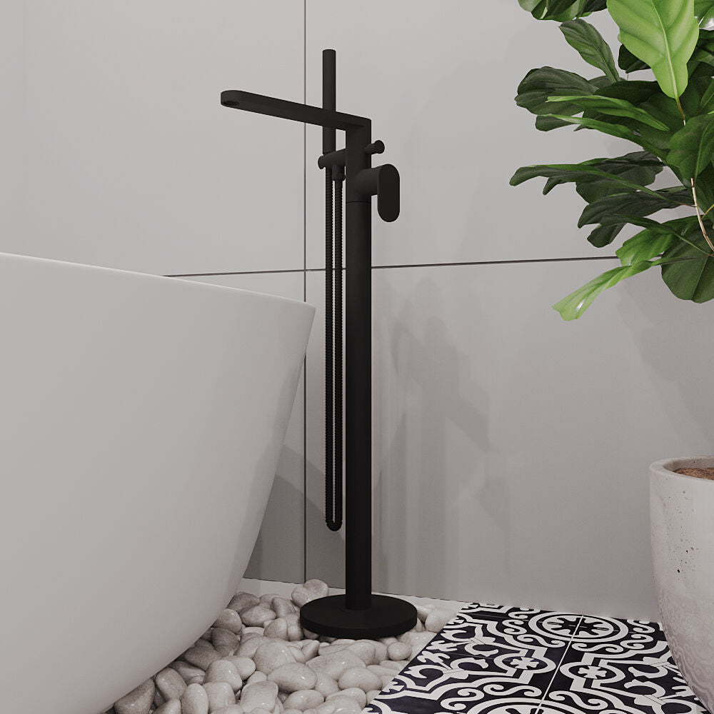 [BTCU421] Enville Modern Freestanding Round Bath Shower Mixer Tap with Lever Handle and Kit - Choice of Colour - Lifestyle 1