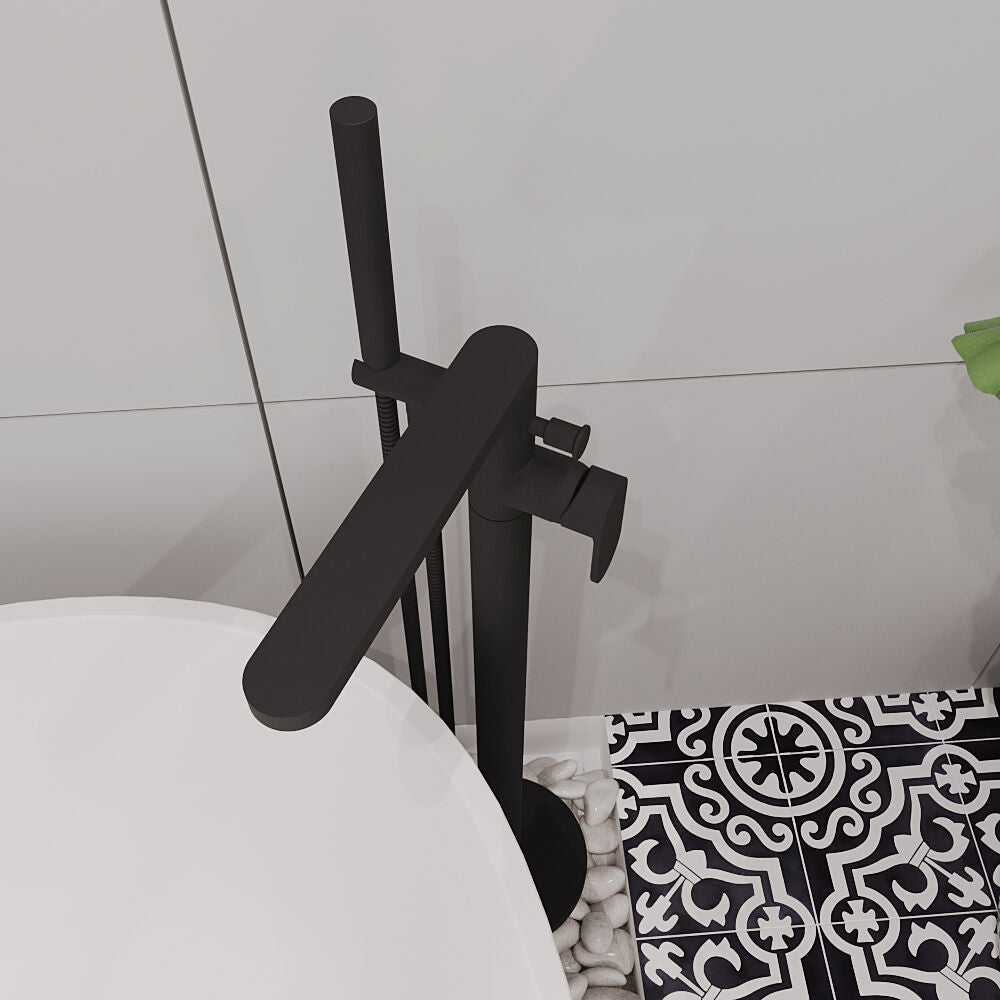 [BTCU421] Enville Modern Freestanding Round Bath Shower Mixer Tap with Lever Handle and Kit - Choice of Colour - Lifestyle 2