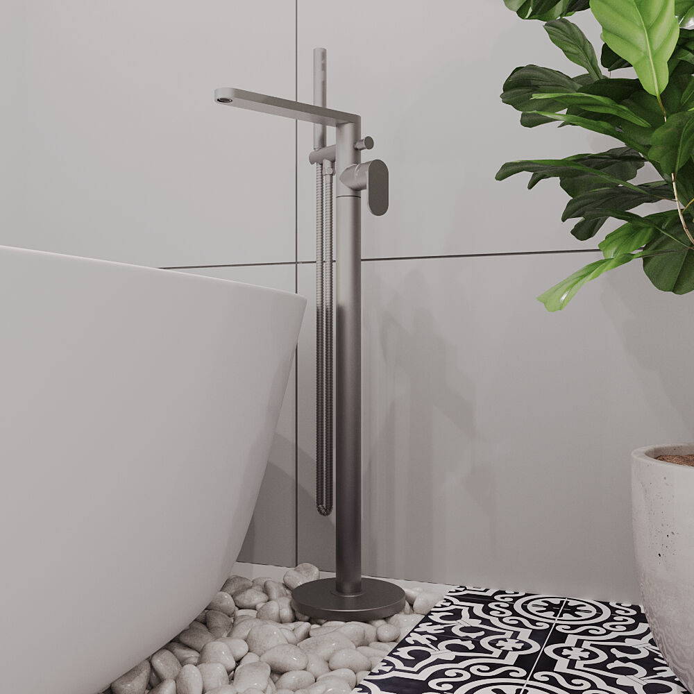 [BTCU721] Enville Modern Freestanding Round Bath Shower Mixer Tap with Lever Handle and Kit - Choice of Colour - Lifestyle 1