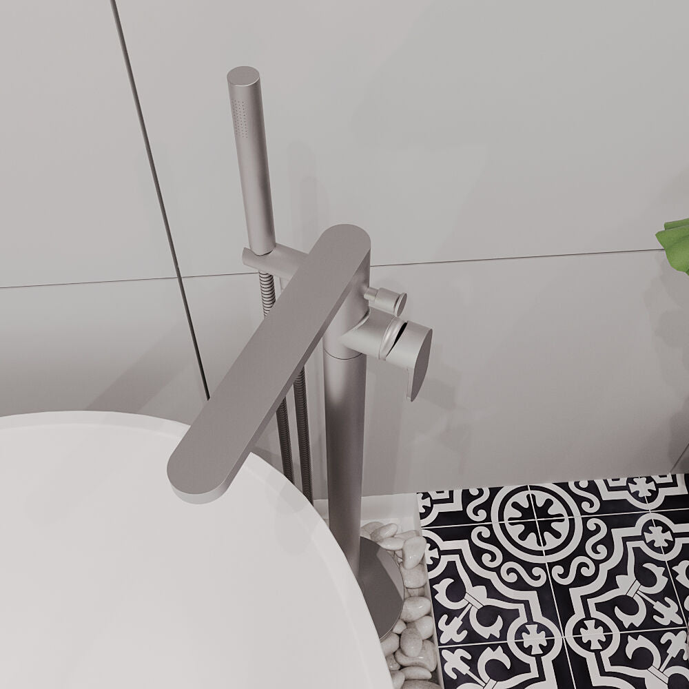 [BTCU721] Enville Modern Freestanding Round Bath Shower Mixer Tap with Lever Handle and Kit - Choice of Colour - Lifestyle 2