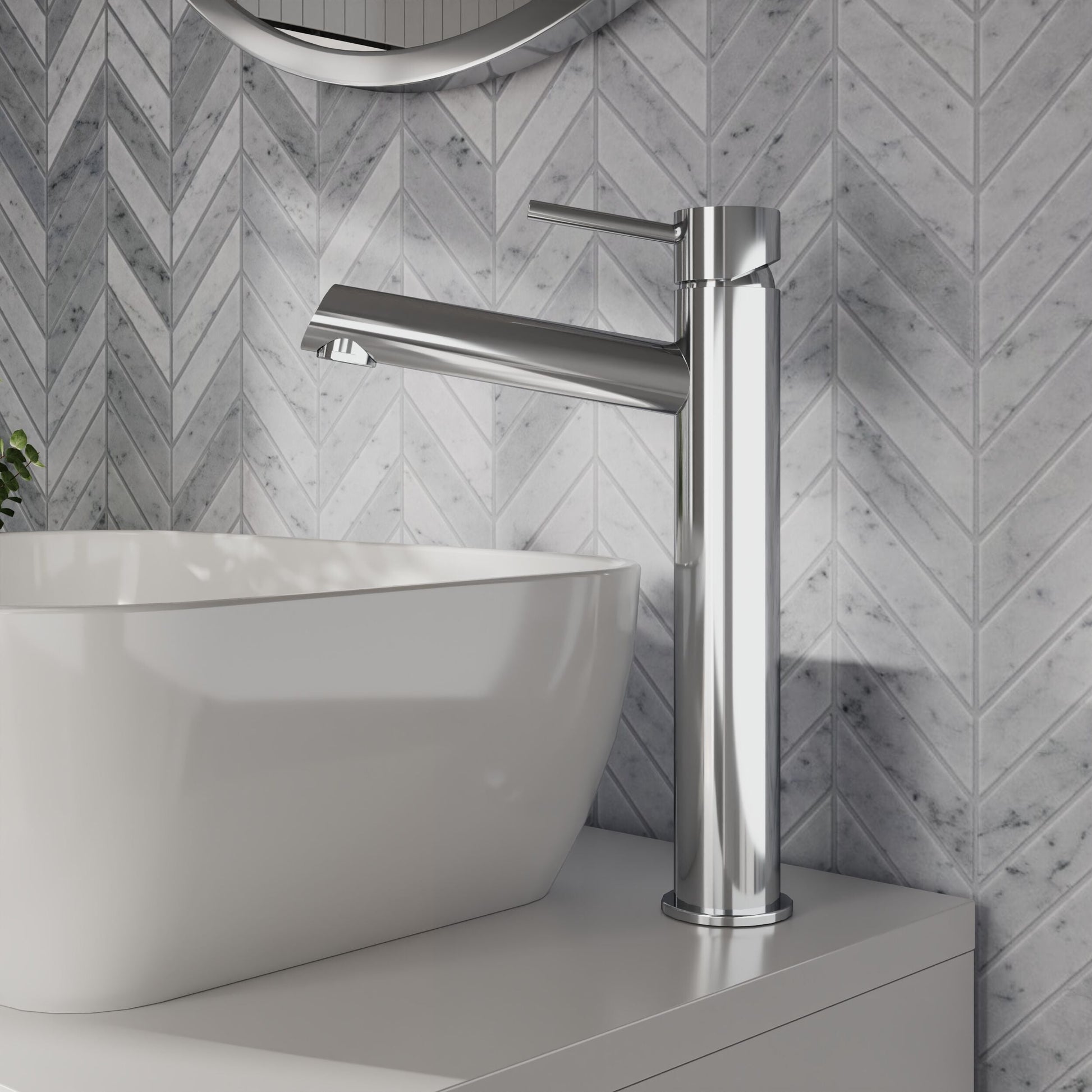 [BTE370] Wetley Minimalist Round Tall Mono Basin Mixer Tap - Choice of Finish - Lifestyle 1
