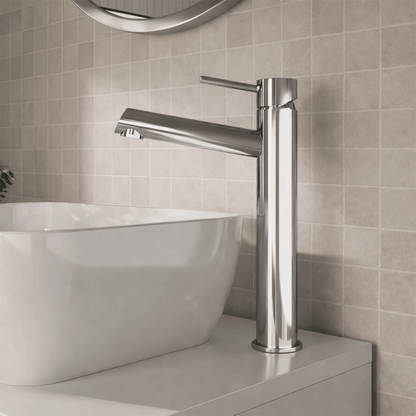 [BTE370] Wetley Minimalist Round Tall Mono Basin Mixer Tap - Choice of Finish - Silo