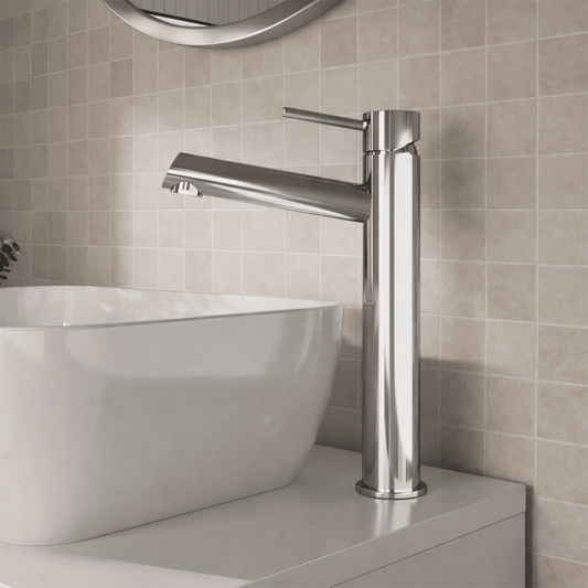 [BTE370] Wetley Minimalist Round Tall Mono Basin Mixer Tap - Choice of Finish - Silo