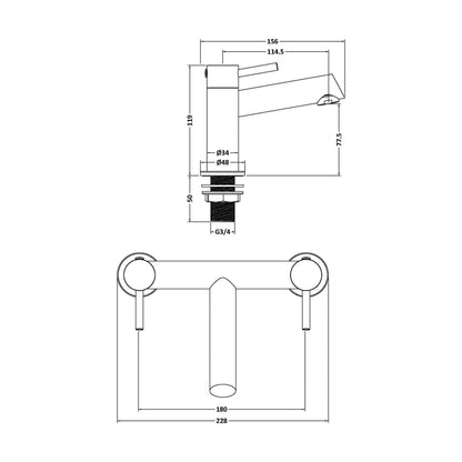 [BTE803] Wetley Minimalist Round Deck Mounted Bath Filler Tap - Choice of Finish - Technical Drawing
