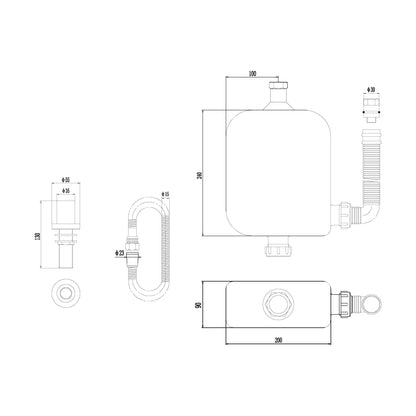 [BTEA383] Contemporary Bathroom Deck Shower Kit, 335mm x 220mm, Chrome - Technical Drawing