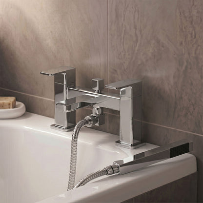 [BTEM304] Deck Mount Square Bath Shower Mixer Tap with Shower Kit Chrome - Silo