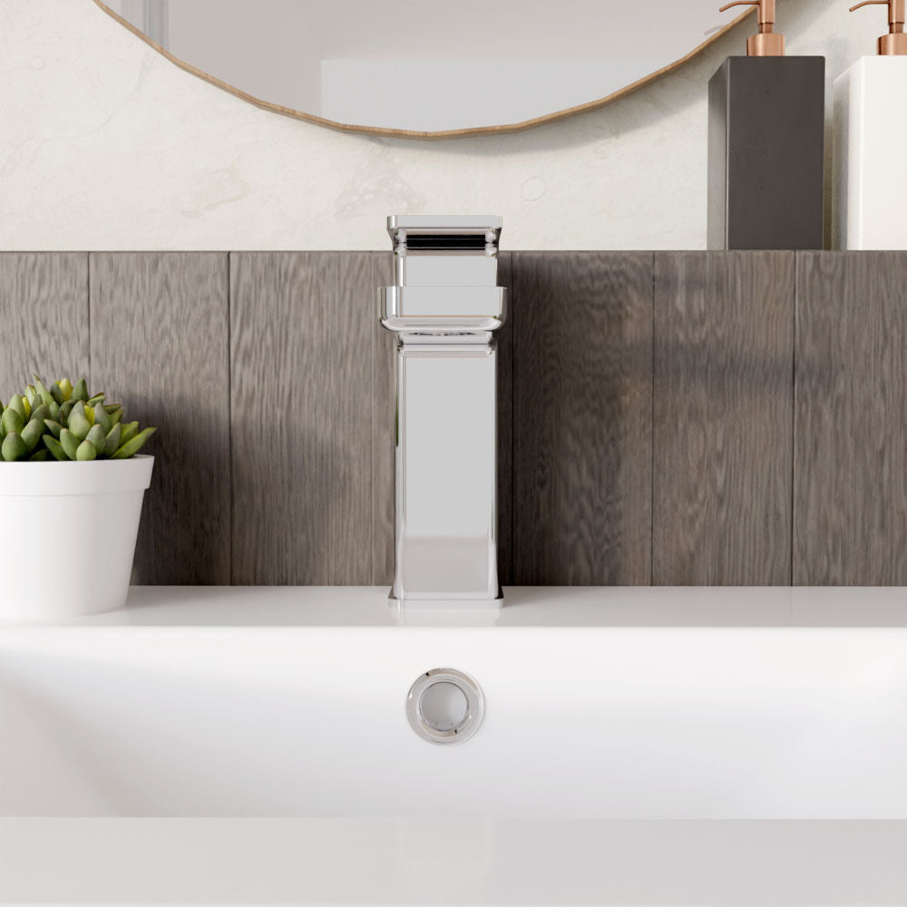 [BTEM305] Swinscoe Square Mono Basin Mixer Tap with Push Button Waste – Choice of Finish - Lifestyle 1