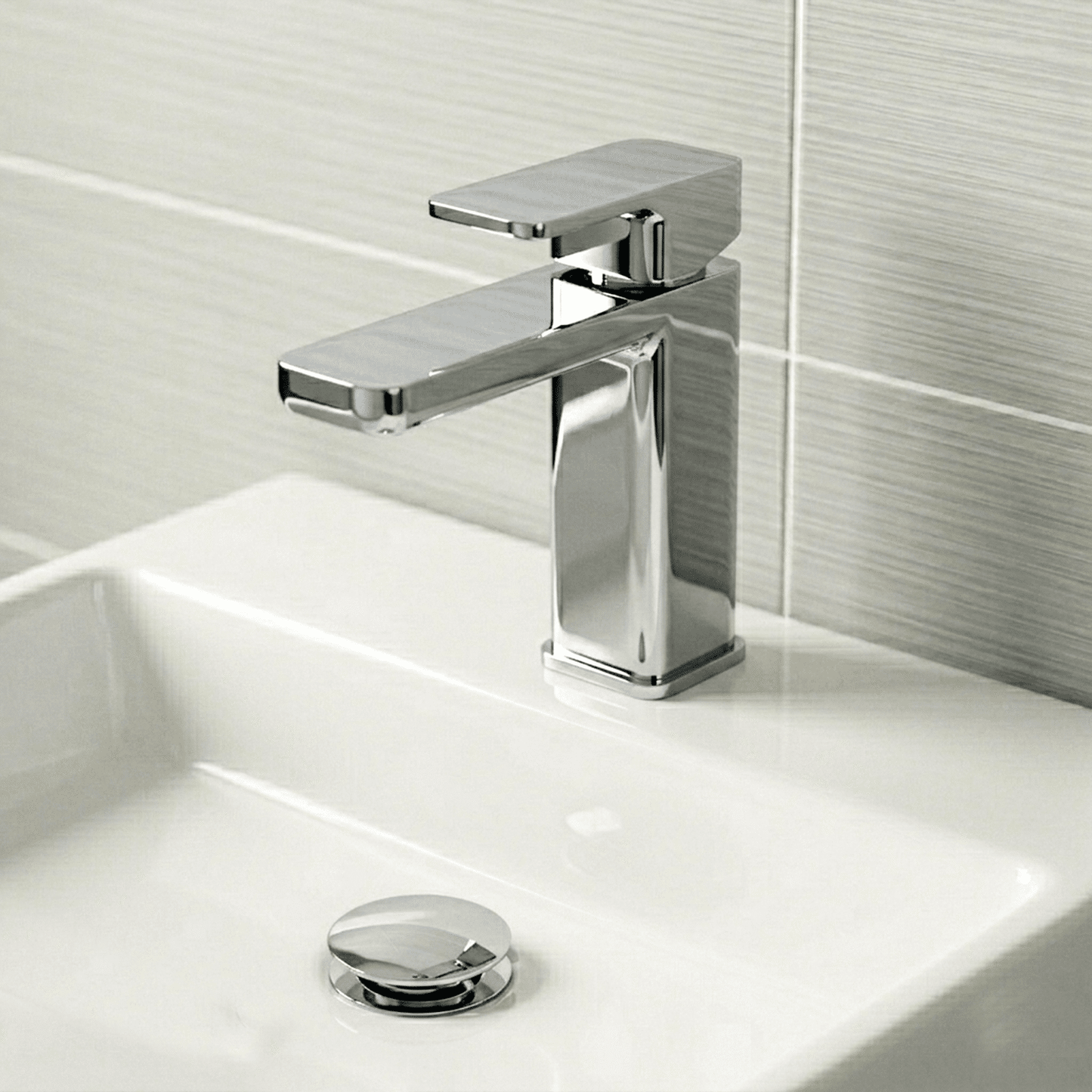 [BTEM305] Swinscoe Square Mono Basin Mixer Tap with Push Button Waste – Choice of Finish - Silo