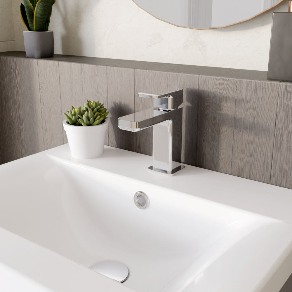 [BTEM315] Square Mini Mono Basin Mixer Tap & Push Button Waste - Chrome - Lifestyle 3