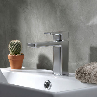 [BTEM315] Square Mini Mono Basin Mixer Tap & Push Button Waste - Chrome - Silo
