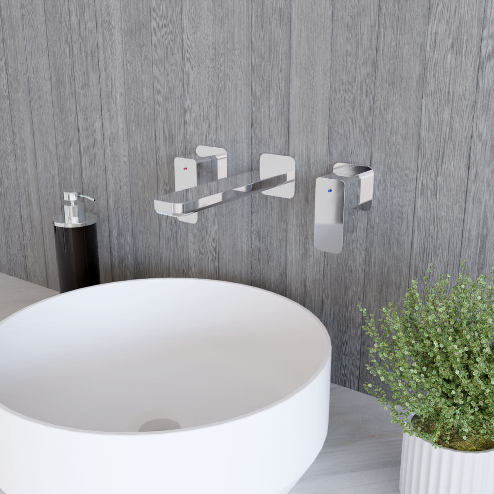 [BTEM317] Square Wall Mount 3 Tap Hole Basin Mixer Tap - Chrome - Lifestyle 3