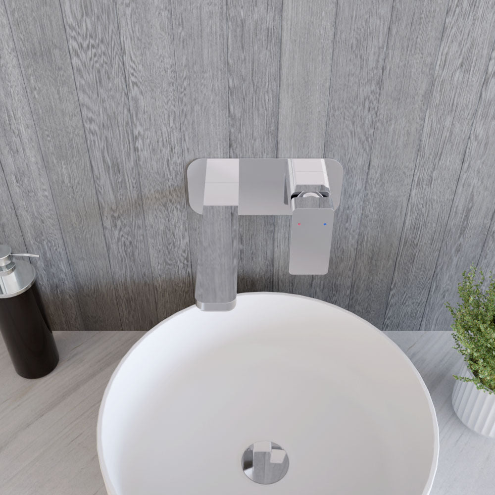 [BTEM328] Swinscoe Contemporary Square Wall Mounted 2 Tap Hole Basin Mixer Tap - Choice of Finish - Lifestyle 2