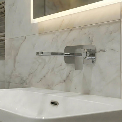 [BTEM328] Swinscoe Contemporary Square Wall Mounted 2 Tap Hole Basin Mixer Tap - Choice of Finish - Silo