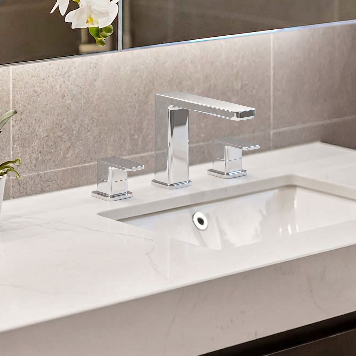 [BTEM333] Square Deck Mounted 3 Tap Hole Bath Filler Tap - Chrome - Silo
