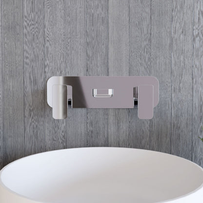 [BTEM350] Square Wall Mount 3 Tap Hole Basin Mixer Tap & Back Plate - Chrome - Lifestyle 1