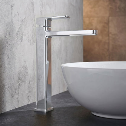 [BTEM370] Square High-Rise Mono Basin Mixer Tap - Matt Black - Silo