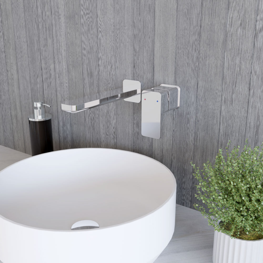 [BTEM381] Square Wall Mount 2 Tap Hole Basin Mixer Tap Chrome - Lifestyle 3