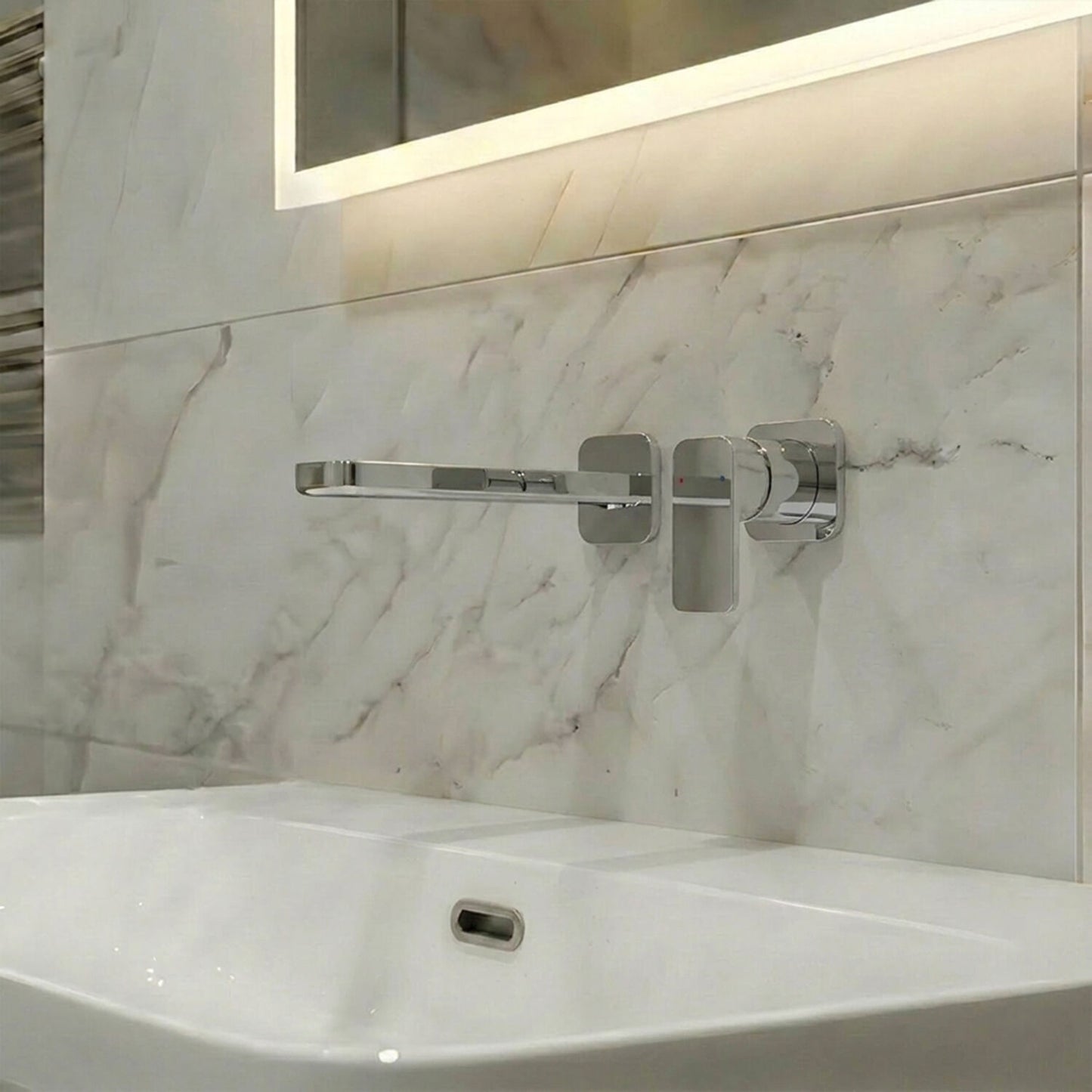 [BTEM381] Swinscoe Square Wall Mounted 2 Tap Hole Basin Mixer Tap – Polished Chrome - Silo